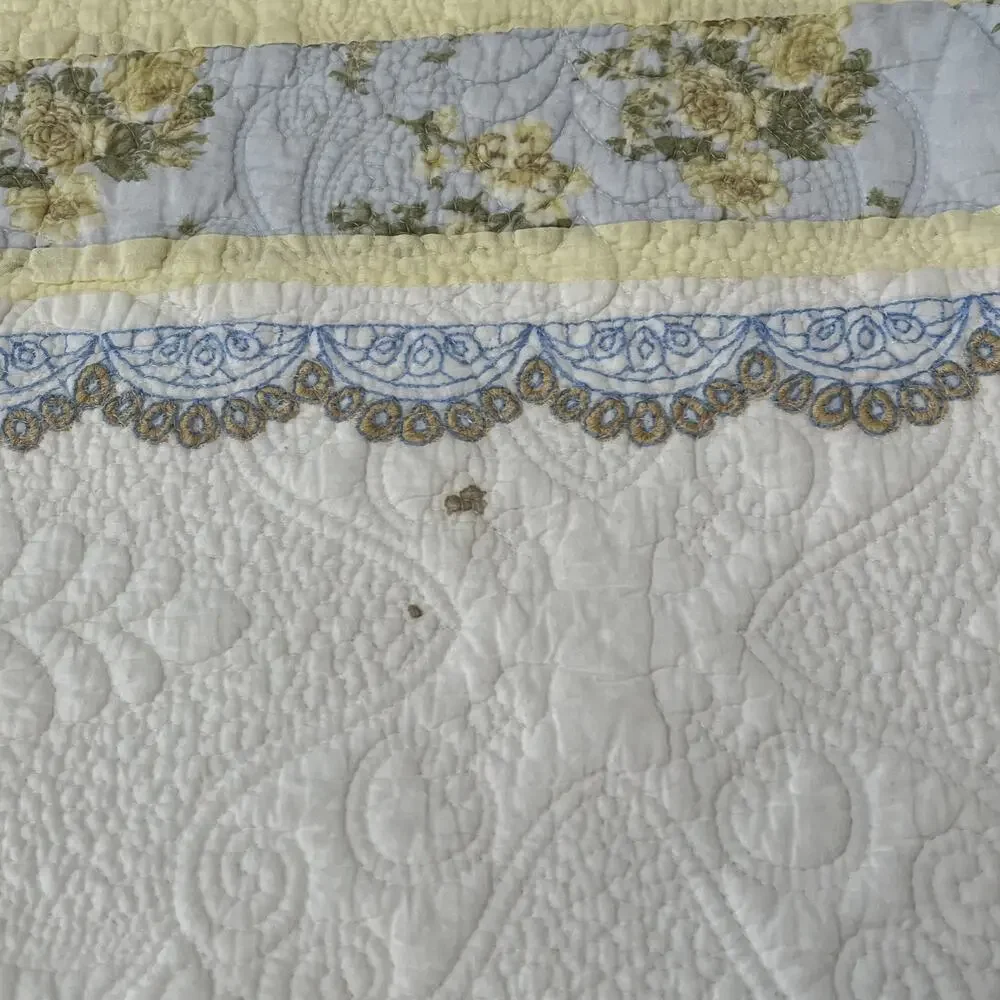 Vintage Yellow Floral Medallion Design Cotton Quilt 87